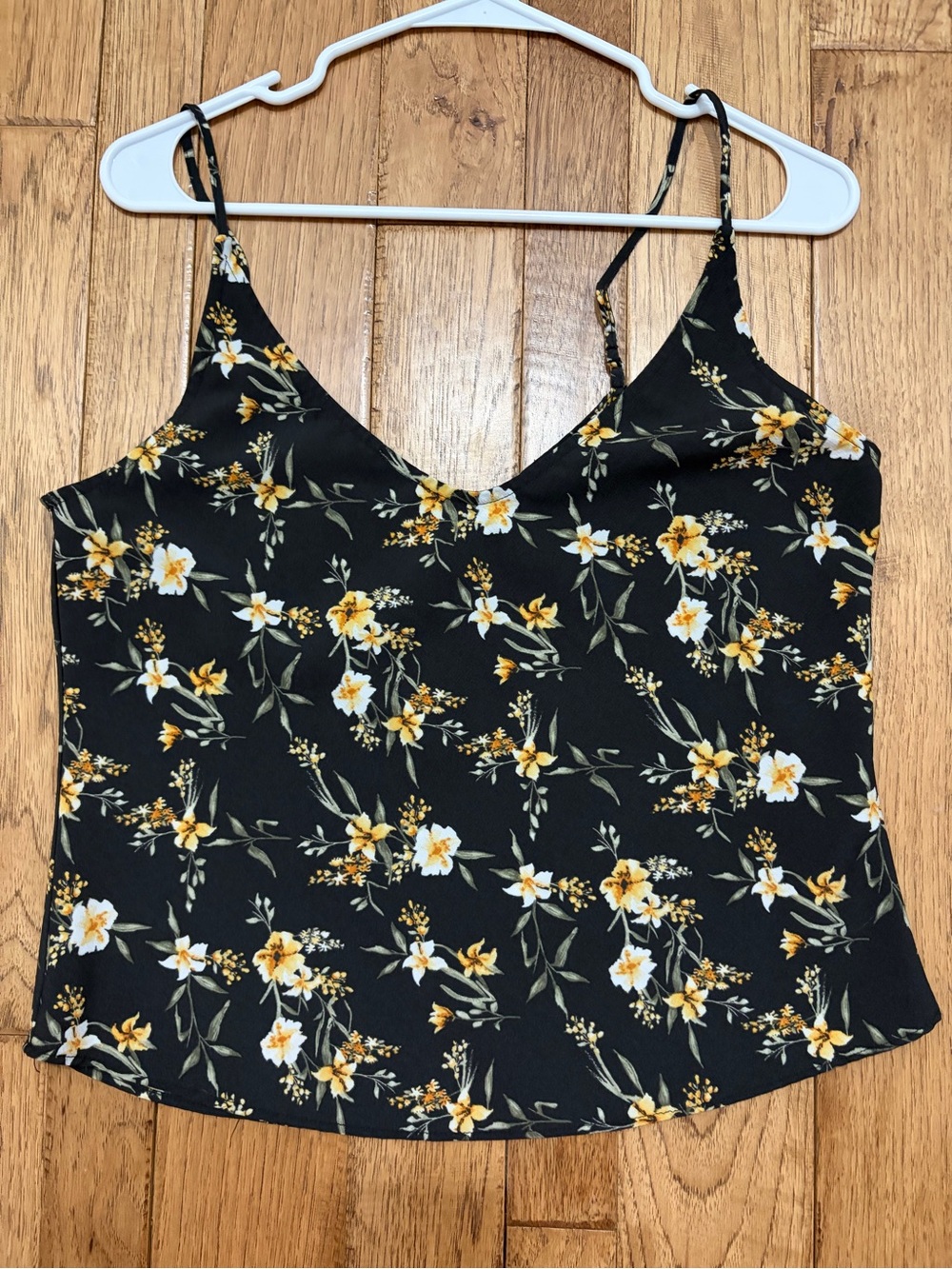 Abercrombie Floral V-Neck Spaghetti Strap Camisole - Black & Yellow